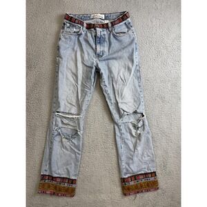 Vintage Express Bleus Jeans Womens 9/10 Light Wash Made USA Distressed Boho 90s